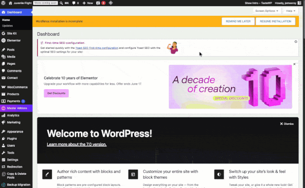 Default cluttered WordPress dashboard beside a clean WP Adminify Dashboard UI Template